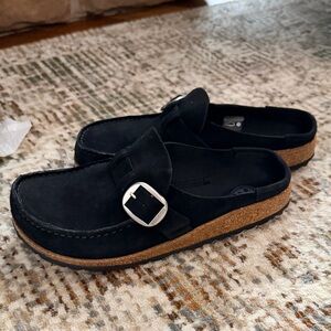 Birkenstock Buckley Black Suede Slip-On Clogs NWOT Size 36